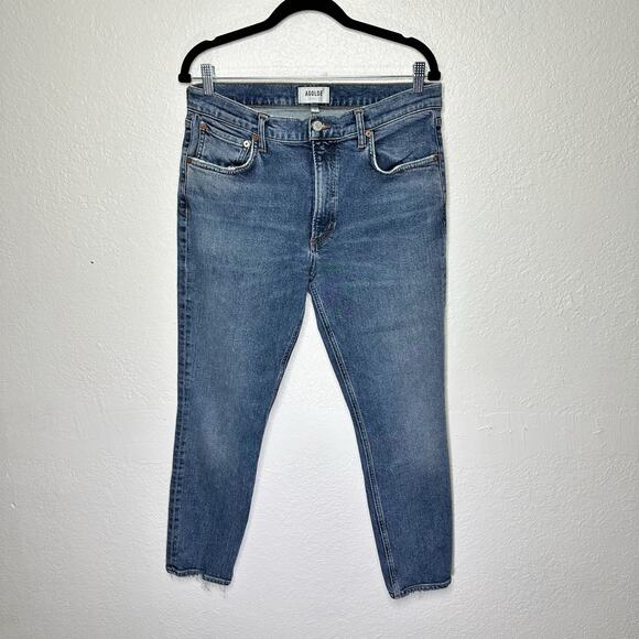 Agolde Willow Mid Rise Slim Straight Jean Cropped Rush Blue Wash Women 30 - Picture 2 of 8